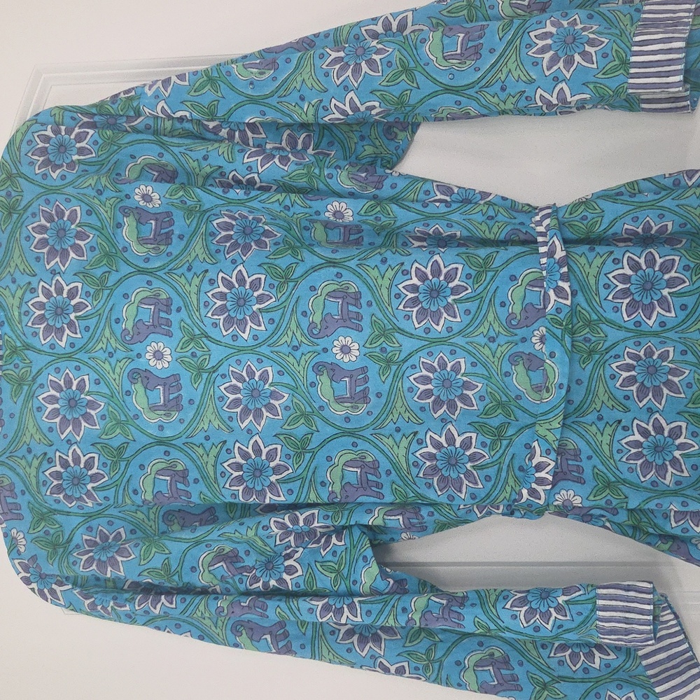 🪻Beautiful 100% Cotton Robe In Blue, Green, Purple, Floral And Elephant Pattern - Picture 9 of 14